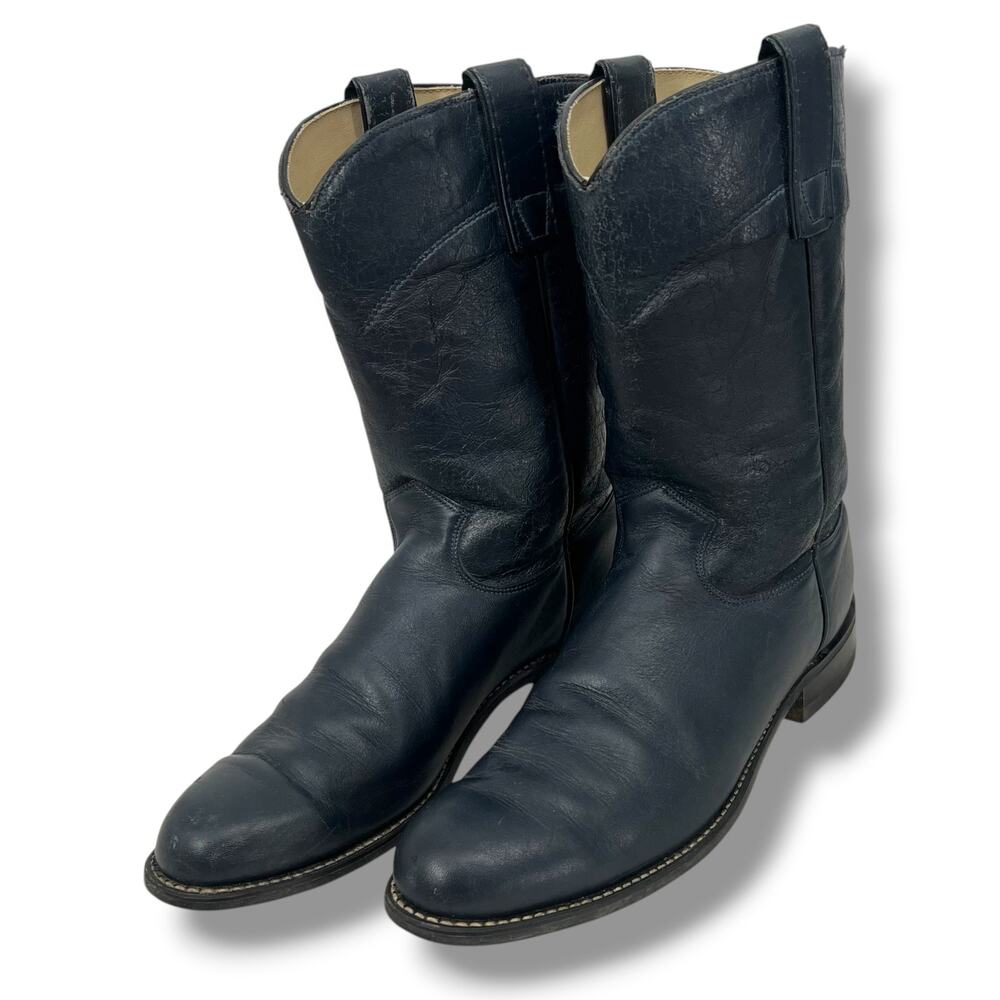 VINTAGE TEXAS Woman's Navy Blue Leather Cowboy Boots 8M USA  Rodeo Honky-tonk